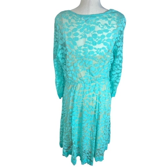 NY Collection A-Line Sundress with Lace Sheath, Midi, Turquoise, size XL - Picture 2 of 12